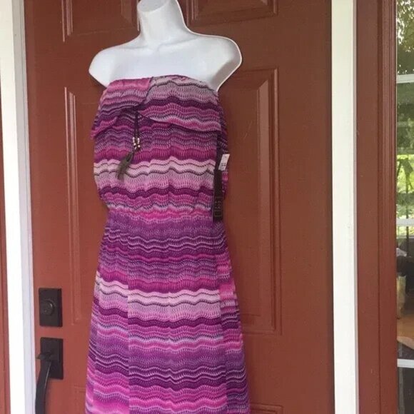 Ali & Kris Strapless Off The Shoulder Summer Sundress Peacock Feather Size Large - Picture 10 of 10